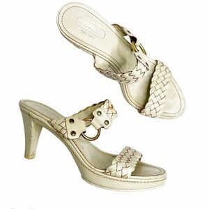 COACH Ivory Phebe Braided Vachetta Leather Heeled Sandals Sz 8